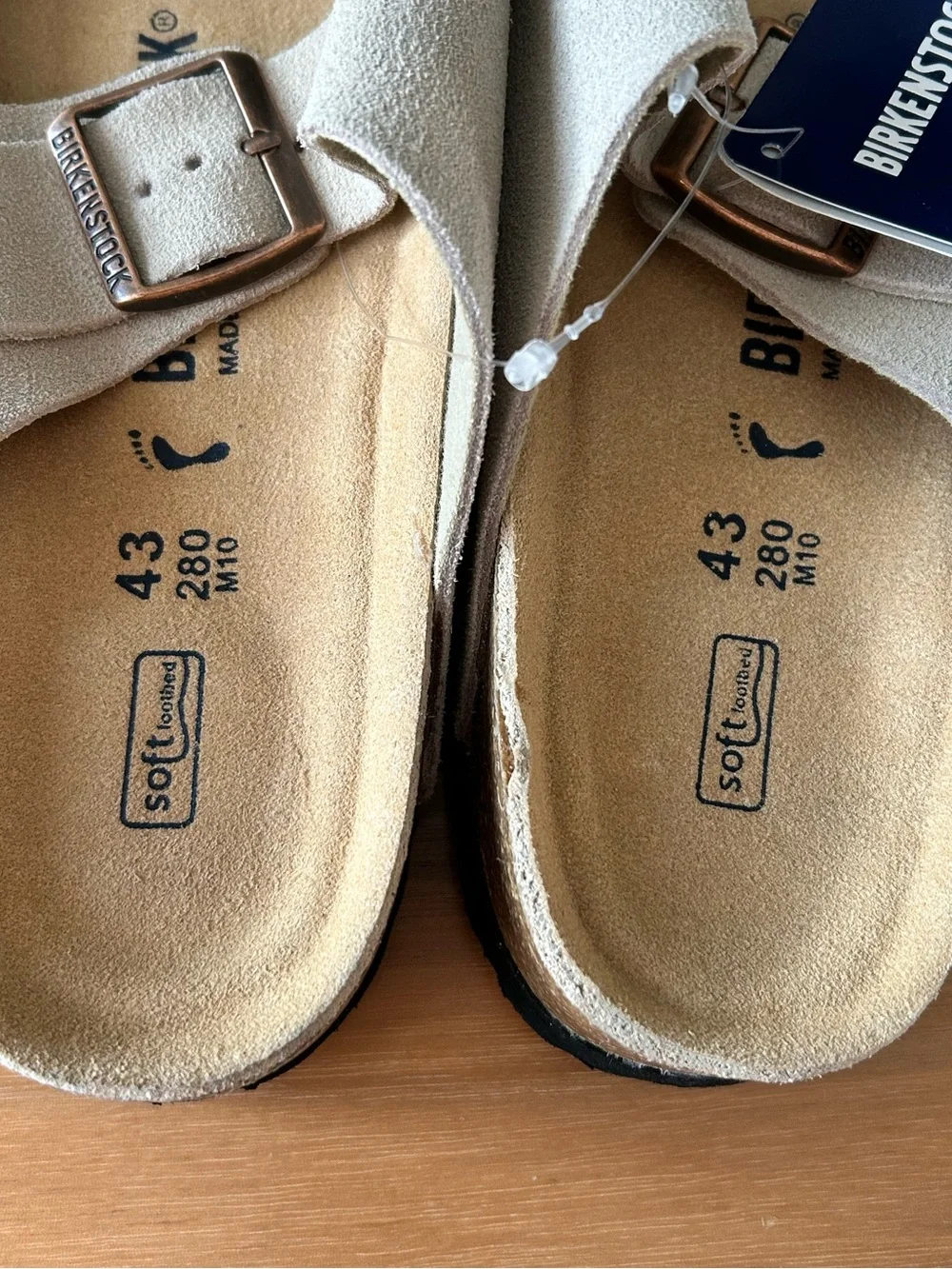 Birkenstock Sandals in Light Beige Suede with Copper Buckles